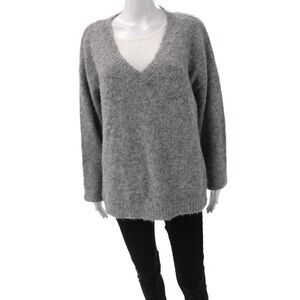 LNA Women V-Neck Pullover Sweater Gray Long Sleeve Size M